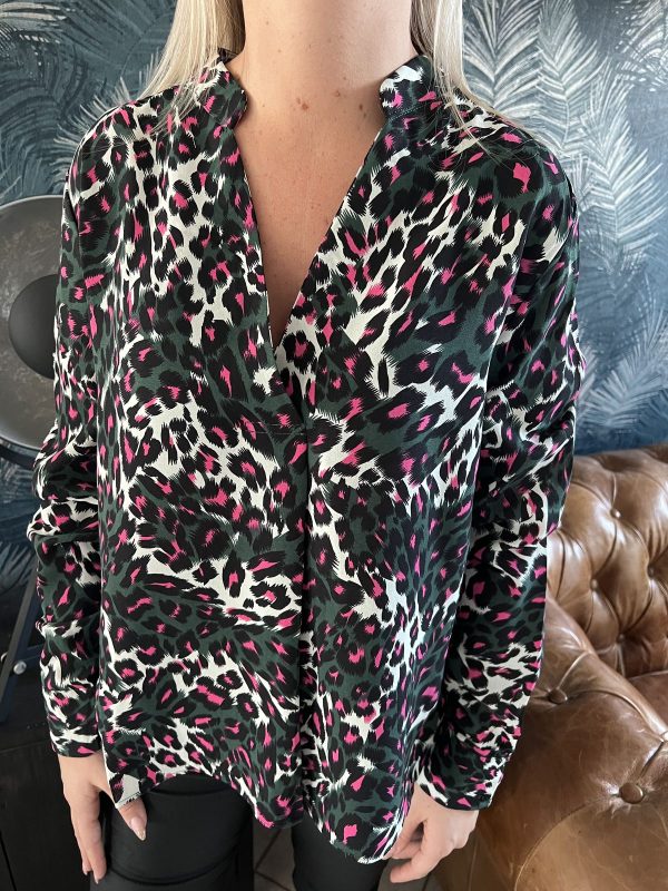 Blouse léopard fuchsia/vert
