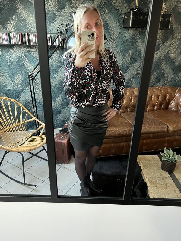 Blouse léopard fuchsia/vert