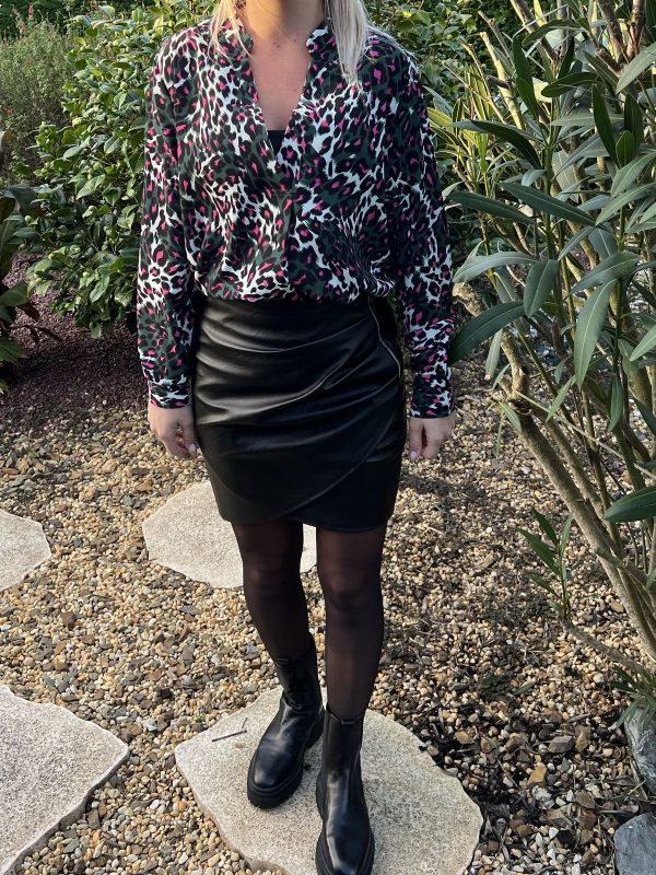 Blouse léopard fuchsia/vert