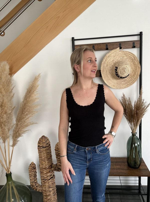 Top maille festonné noir