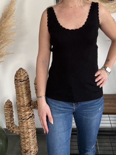 Top maille festonné noir
