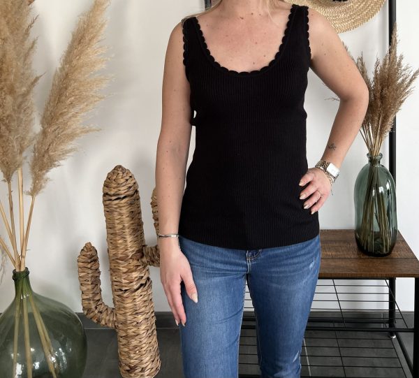 Top maille festonné noir