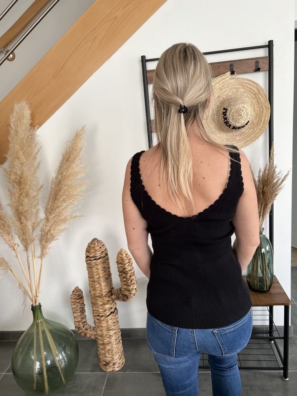 Top maille festonné noir
