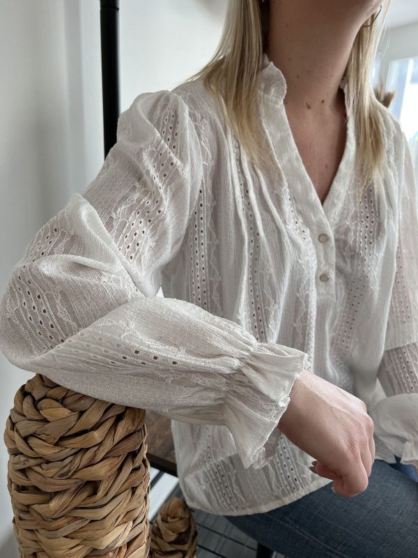 Blouse blanche dentelle et plumetis