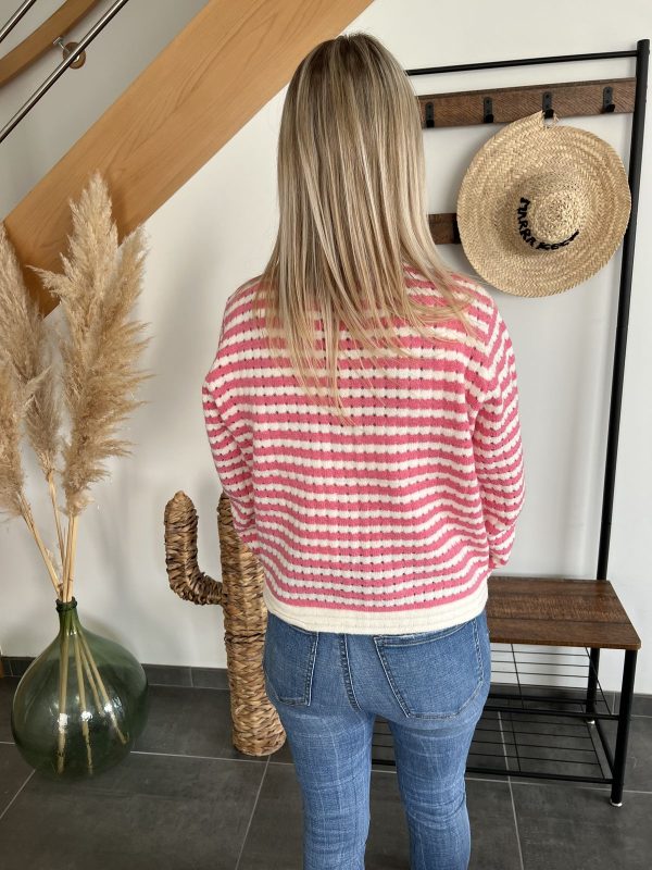 gilet à rayures rose et écru de dos