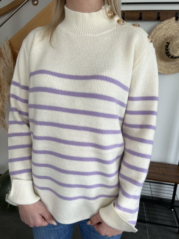 pull rayure lilas