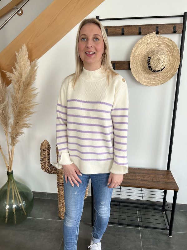 Pull col montant boutonné lilas