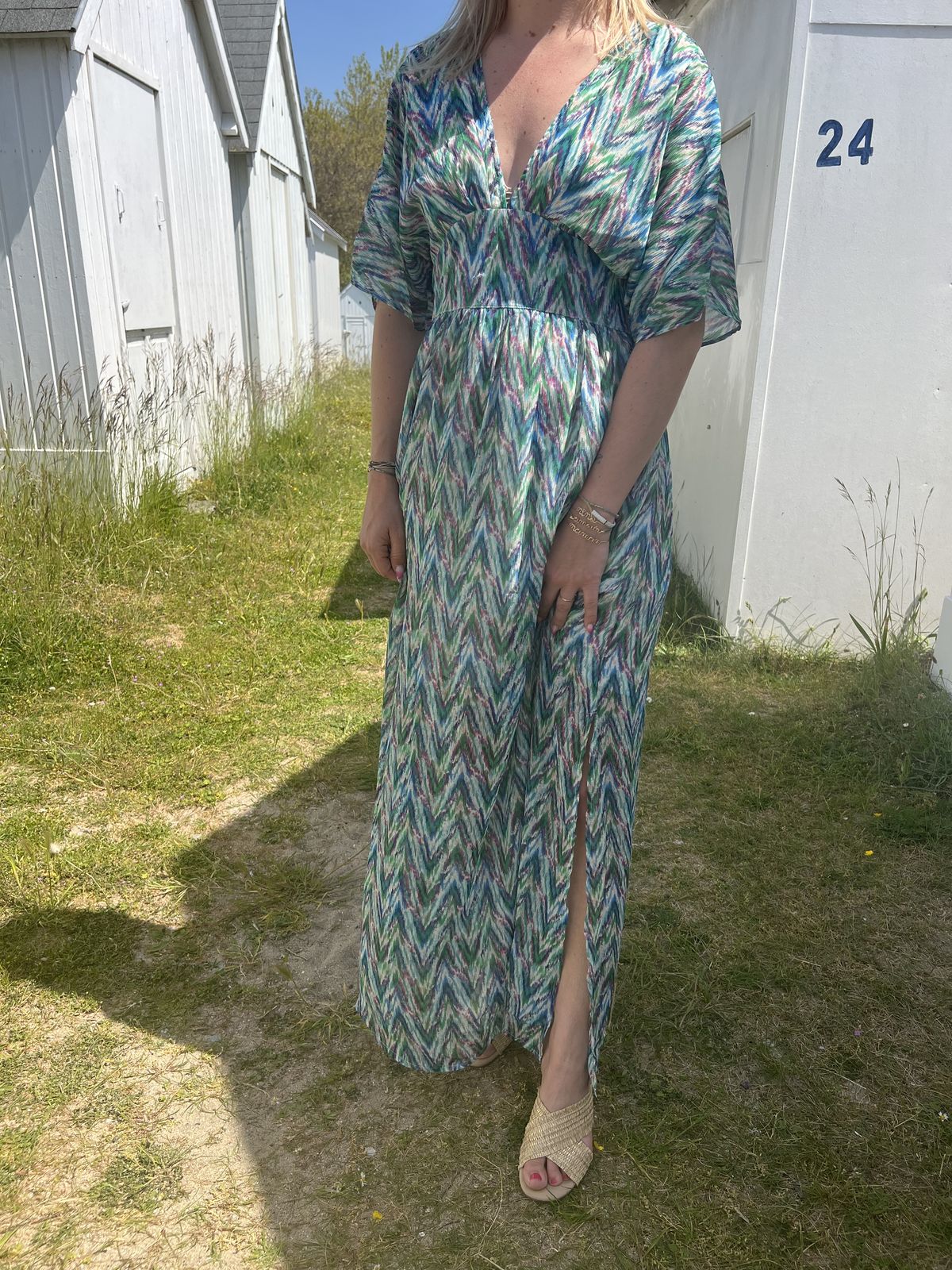 robe longue imprimé face robe longue bleu et verte