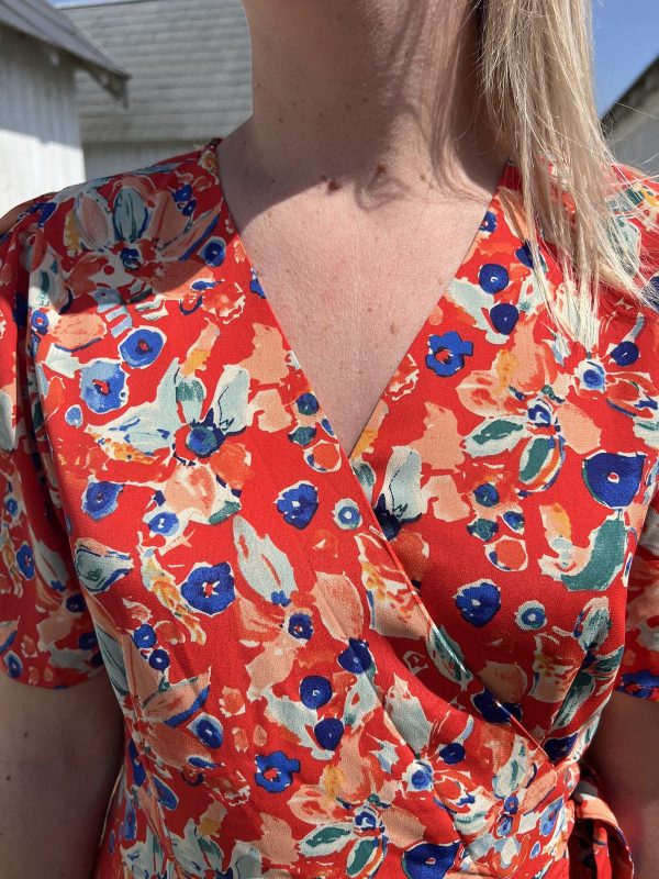 Robe midi fleurie orange