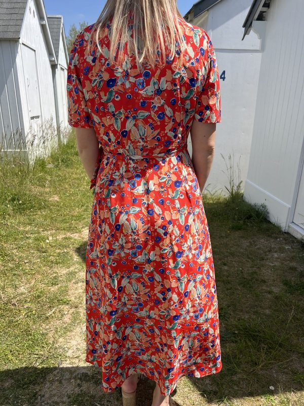 Robe midi fleurie orange