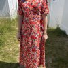 Robe midi fleurie orange