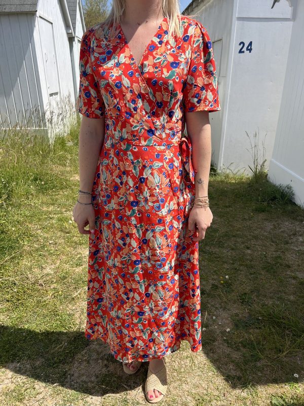 Robe midi fleurie orange