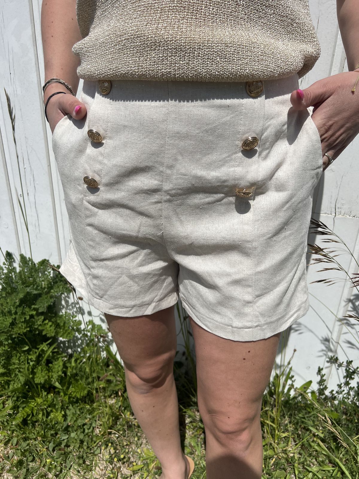 short en lin beige