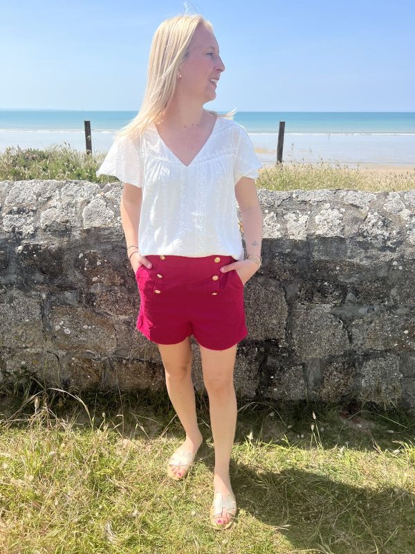 Short en lin fuchsia