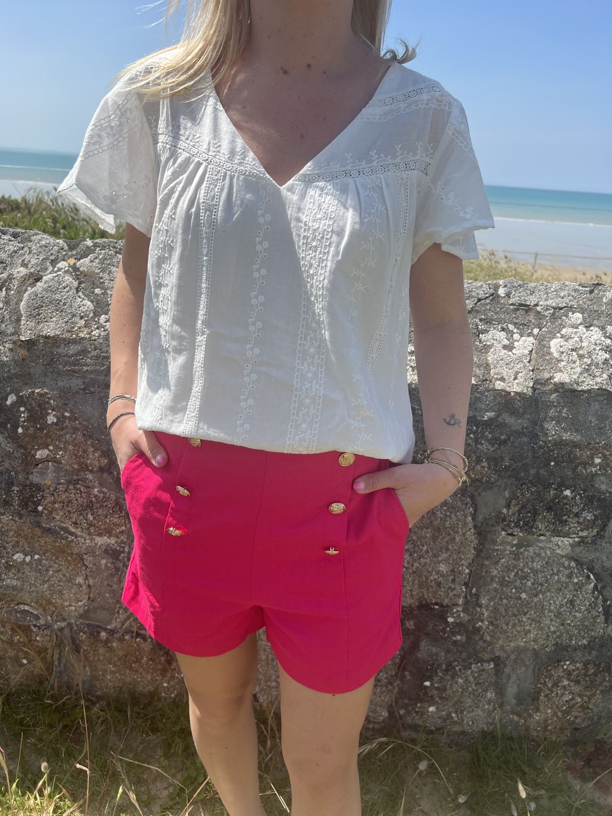 short en lin fuchsia