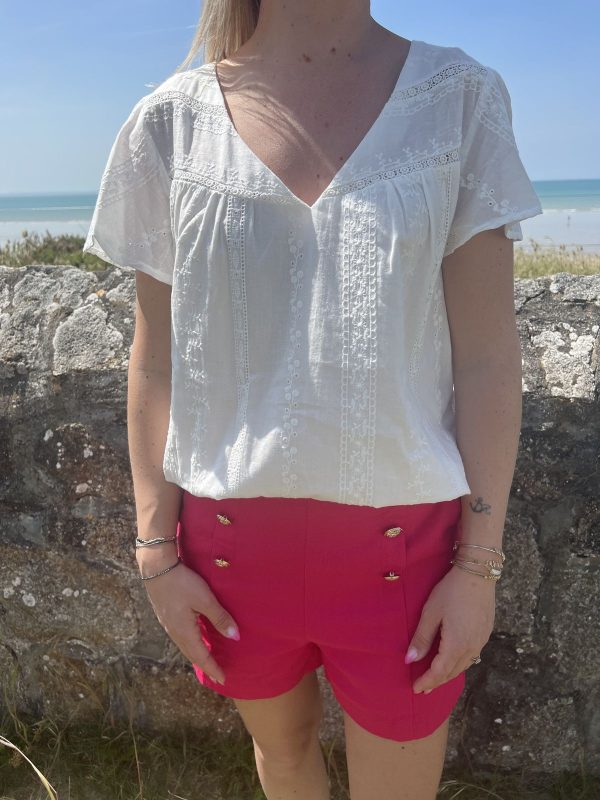 Short en lin fuchsia