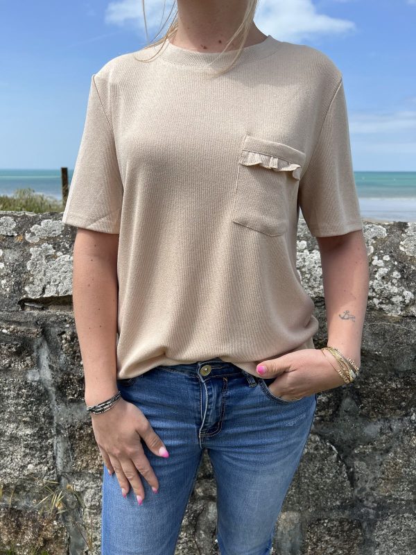 t-shirt beige pailleté