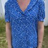 Blouse à imprimé marguerite bleu