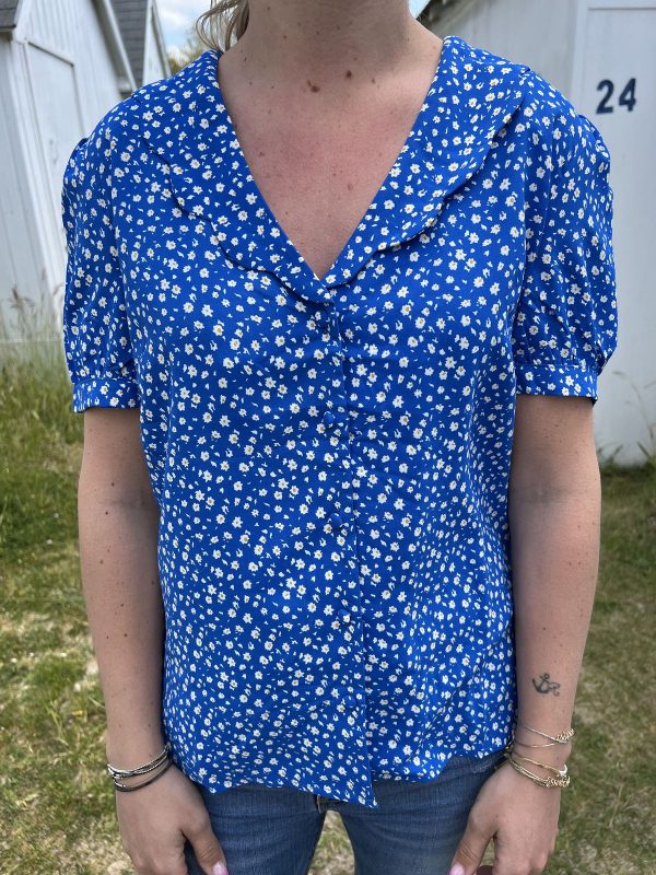 Blouse à imprimé marguerite bleu