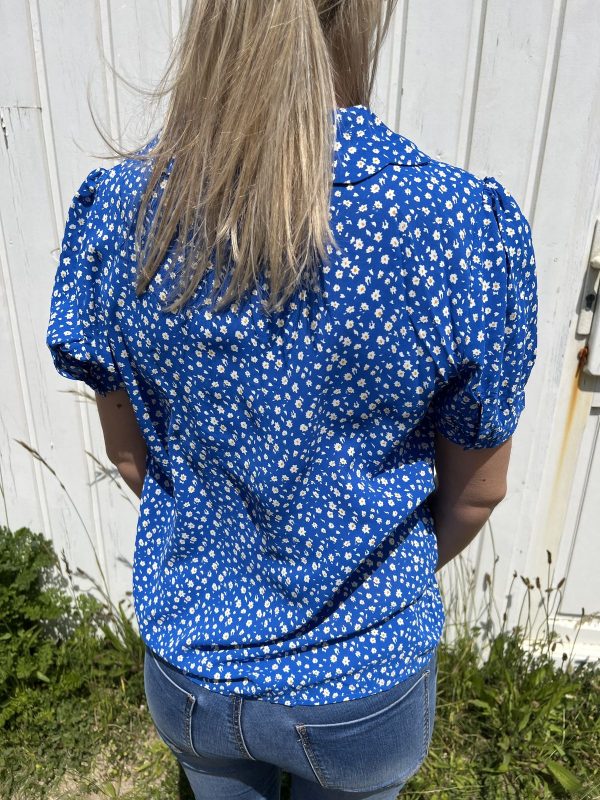 Blouse à imprimé marguerite bleu