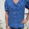 blouse à imprimé marguerite bleu