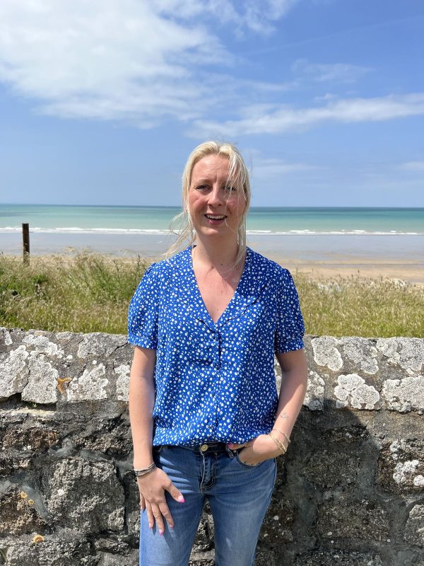 Blouse à imprimé marguerite bleu