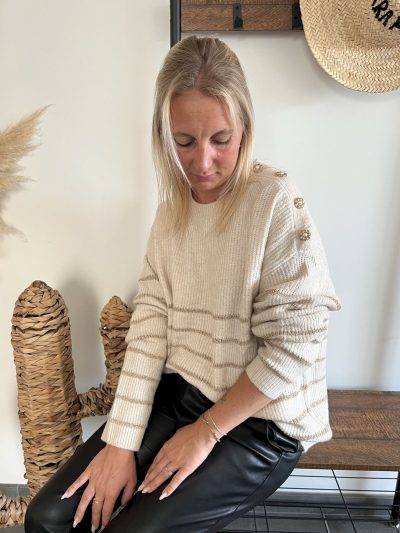 pull beige à rayures