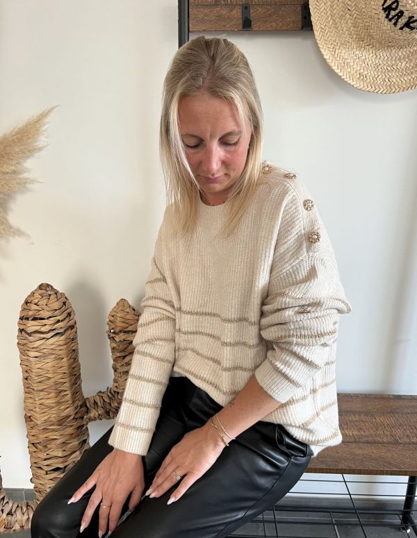 pull beige à rayures