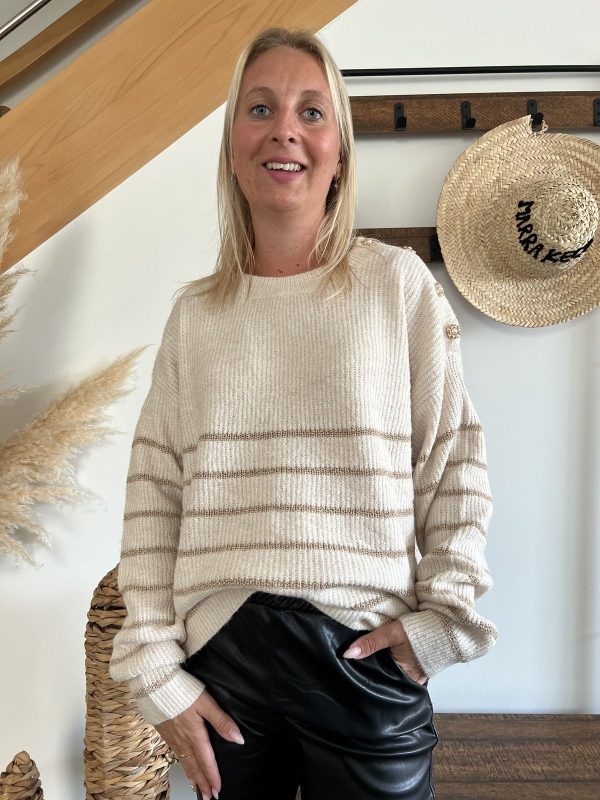 pull maille beige et doré