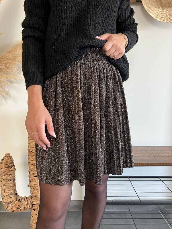 Jupe plissée bronze pailleté