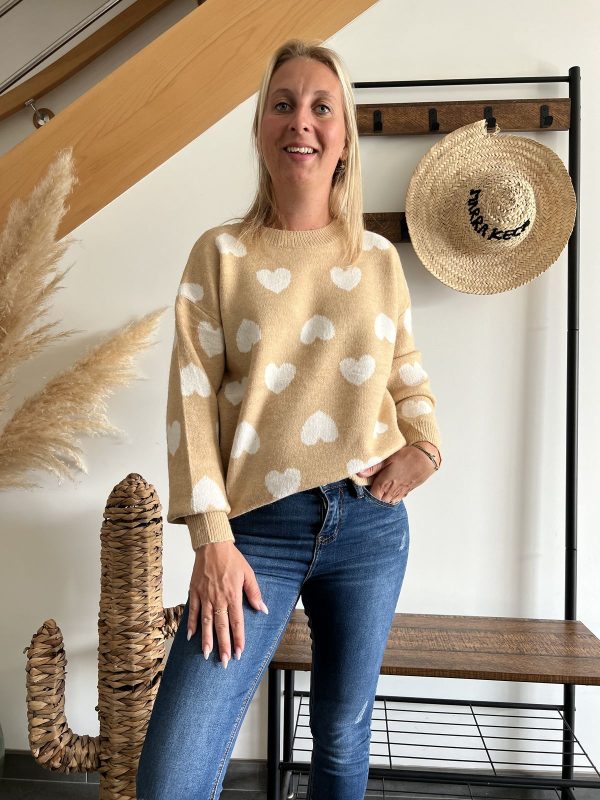 Pull camel coeurs blanc