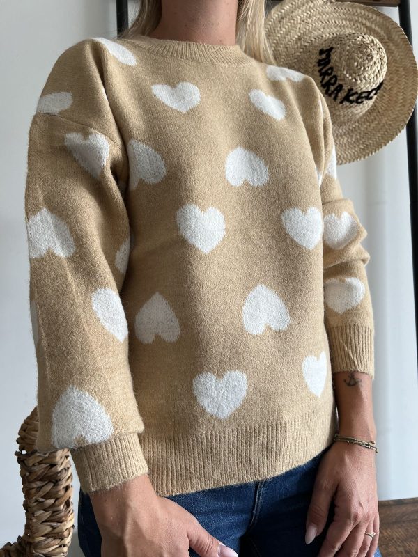 Pull camel coeurs blanc