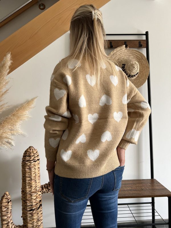 Pull camel coeurs blanc