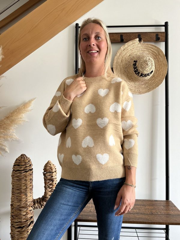 Pull camel coeurs blanc