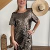 Robe sequins doré champagne