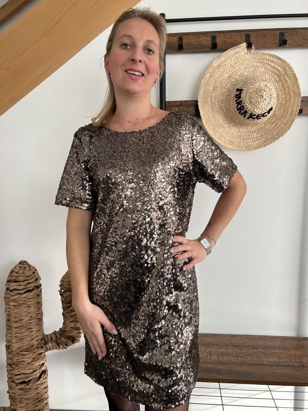 Robe sequins doré champagne