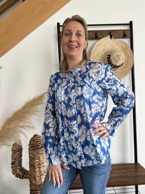 Blouse bleu et blanche