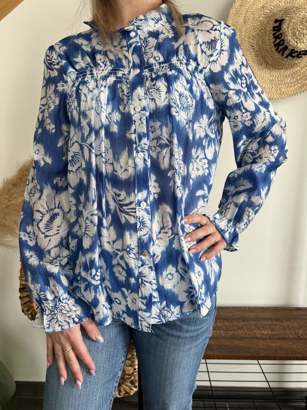 Blouse bleu et blanche