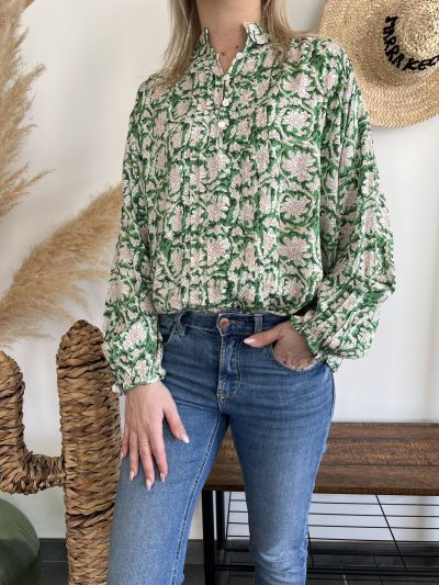 blouse verte imprimé floral blouse verte florale
