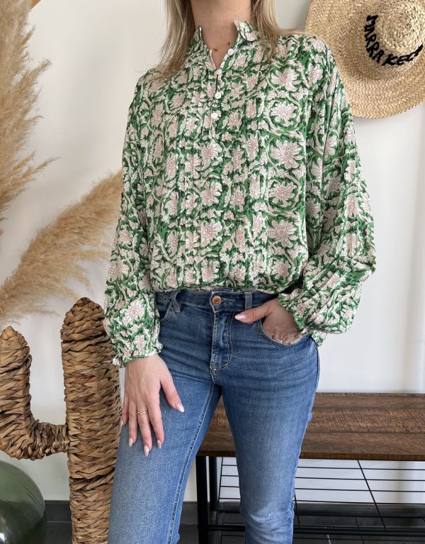 blouse verte florale