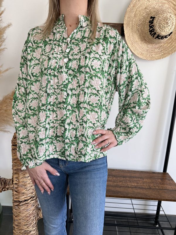 Blouse verte à imprimé floral