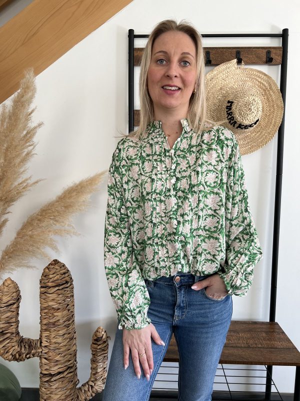 Blouse verte à imprimé floral