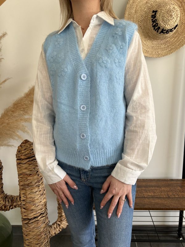 Pull sans manches bleu ciel