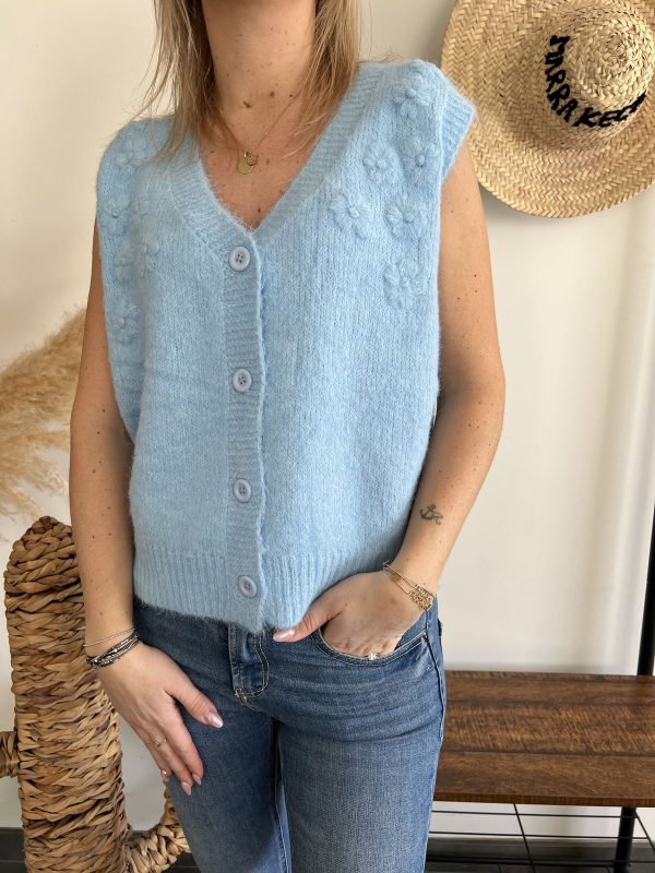 pull sans manches bleu ciel