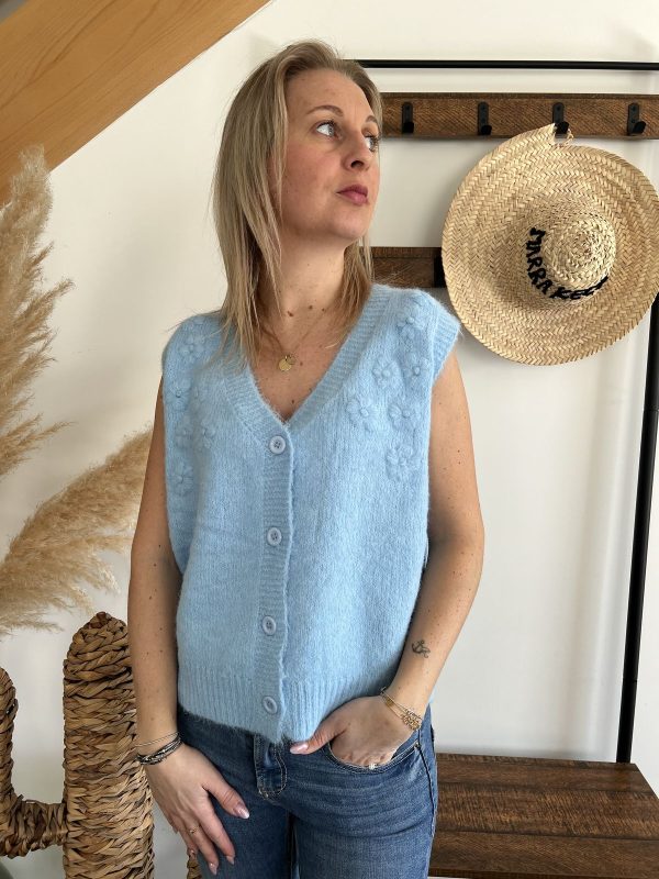 Pull sans manches bleu ciel