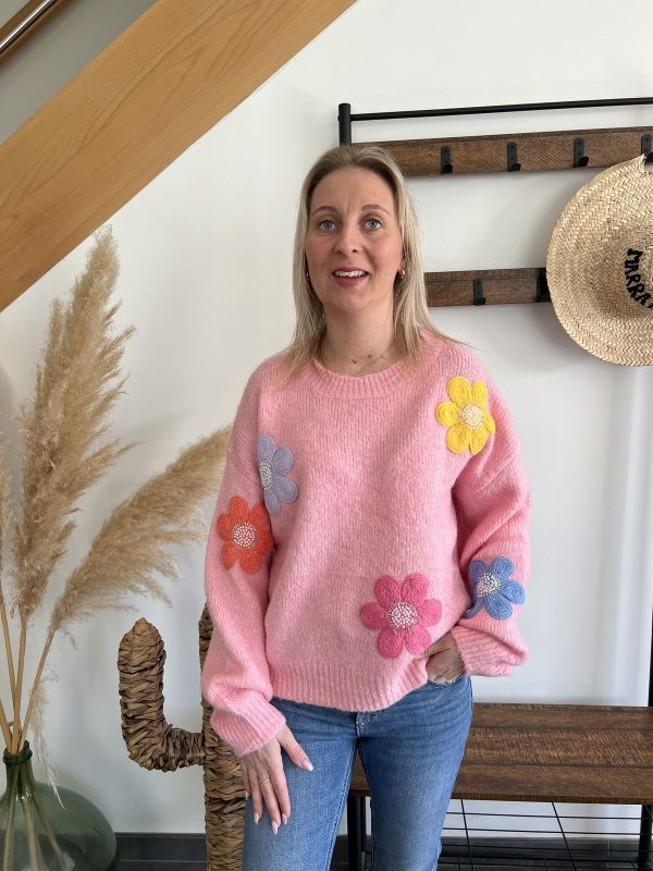 Pull rose fleurs