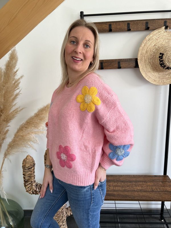 Pull rose fleurs