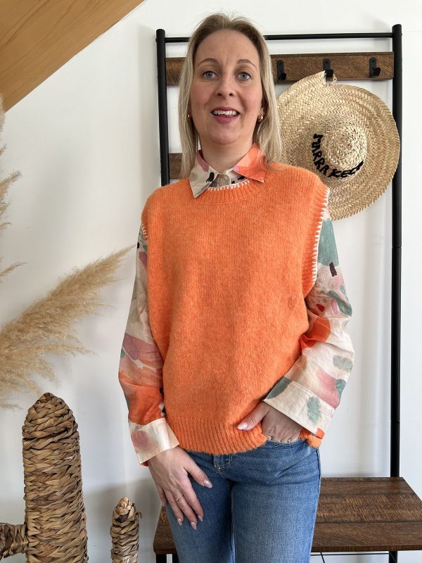 Pull sans manches orange