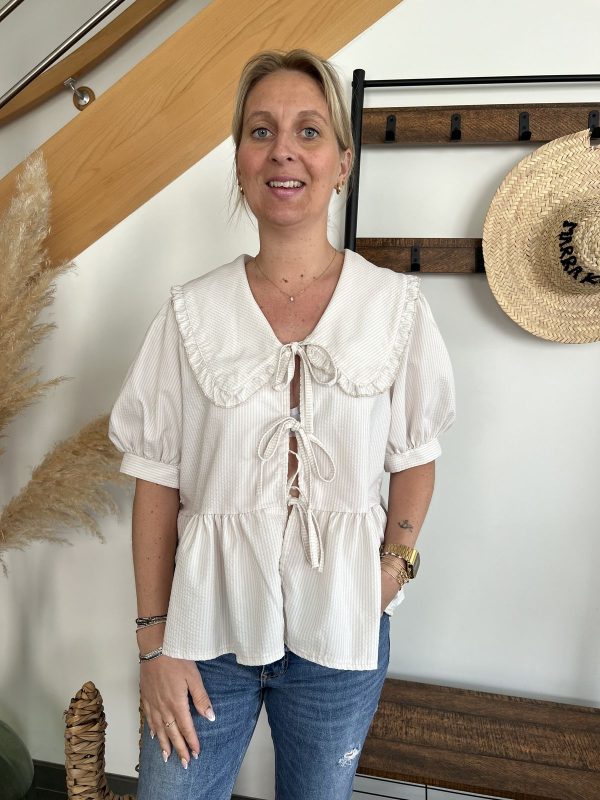 Blouse col claudine beige