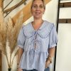 Blouse col claudine bleu